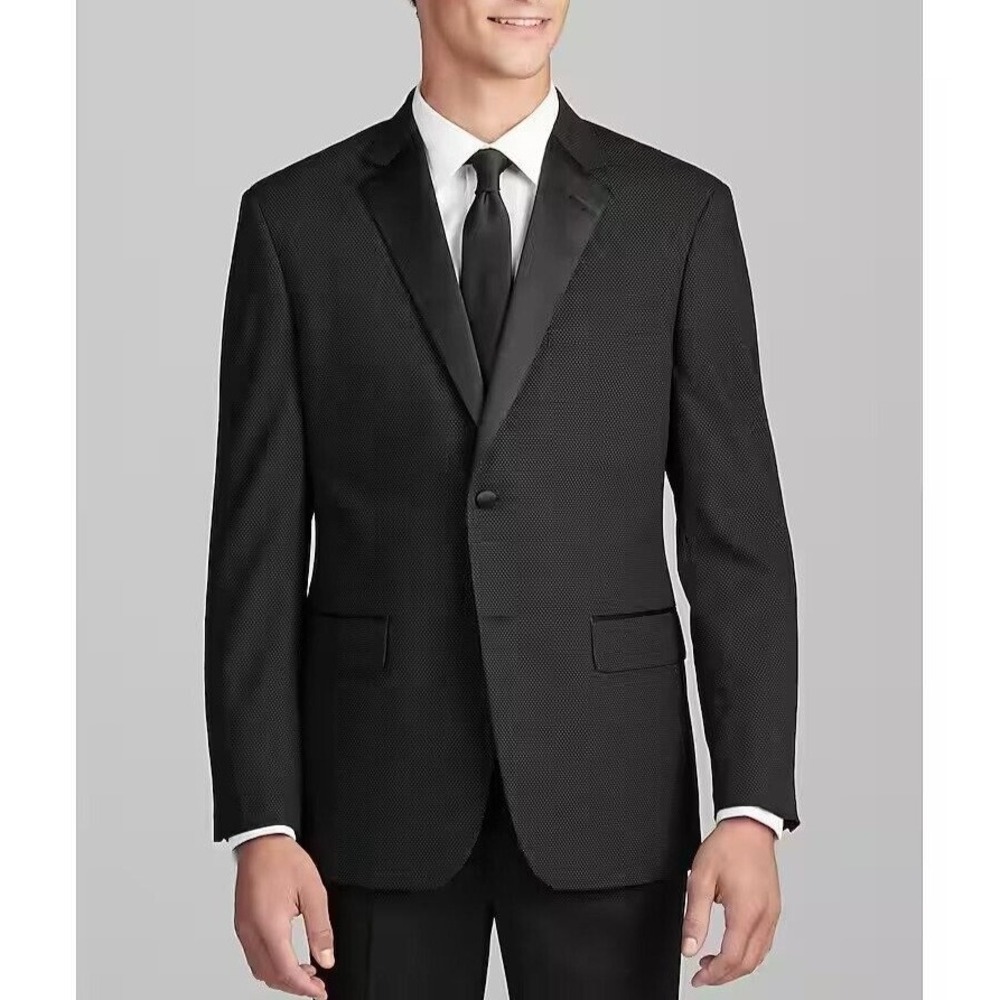 Jos A Bank Men's Dinner Jacket Blazer Black Tailored Fit 44R Wool Blend‎ C070554